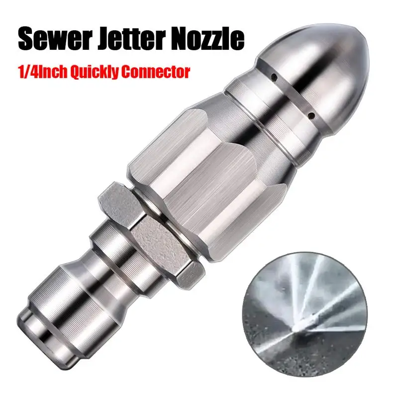 

1/4inch Pressure Washer Sewer Jetter Nozzle Stainless Steel 1 Front 6 Back Resistance High Pressure Washer Sewer Cleaning Tools