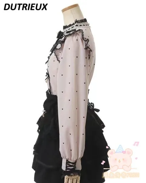 Женская блузка с длинным рукавом Милая Кружевная рубашка вышивкой и бантом