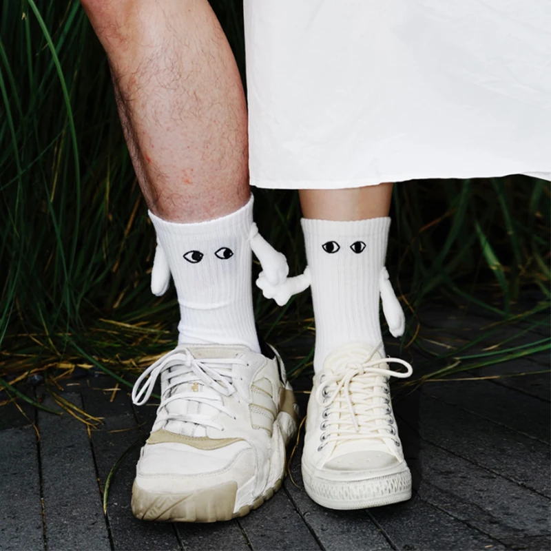 

Cute Cartoon Lovely Socks Fashion With Eyes Cotton Breathable Comfortable Holding Hands Socks Solid Color Funny Mid Tube Socks