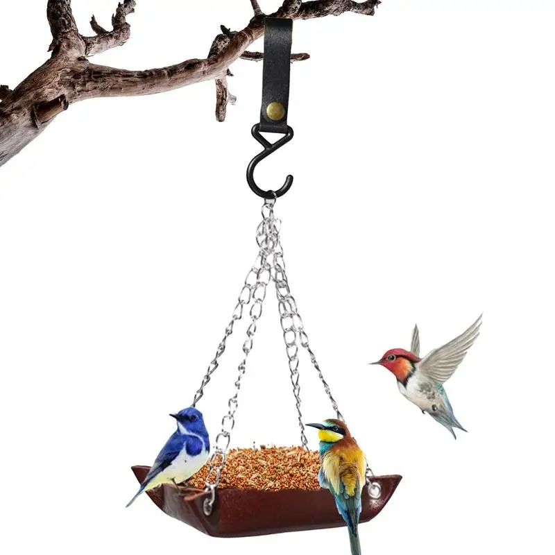 

Hanging Bird Feeder Tray PU Leather Hanging Bird Feeder Tray Outside Seed Platform Tray For Bird Feeders Hanging Birdbath For