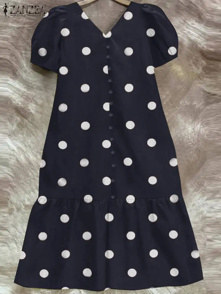 ZANZEA 2024 летний корейский халат миди женское пышное платье с короткими рукавами