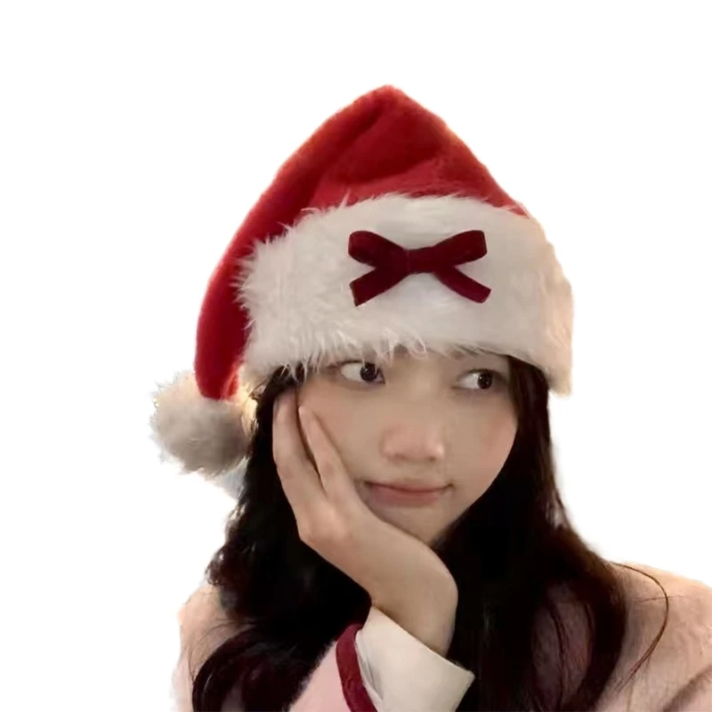 Короткая плюшевая рождественская шапка с бантом праздничное мероприятие костюм
