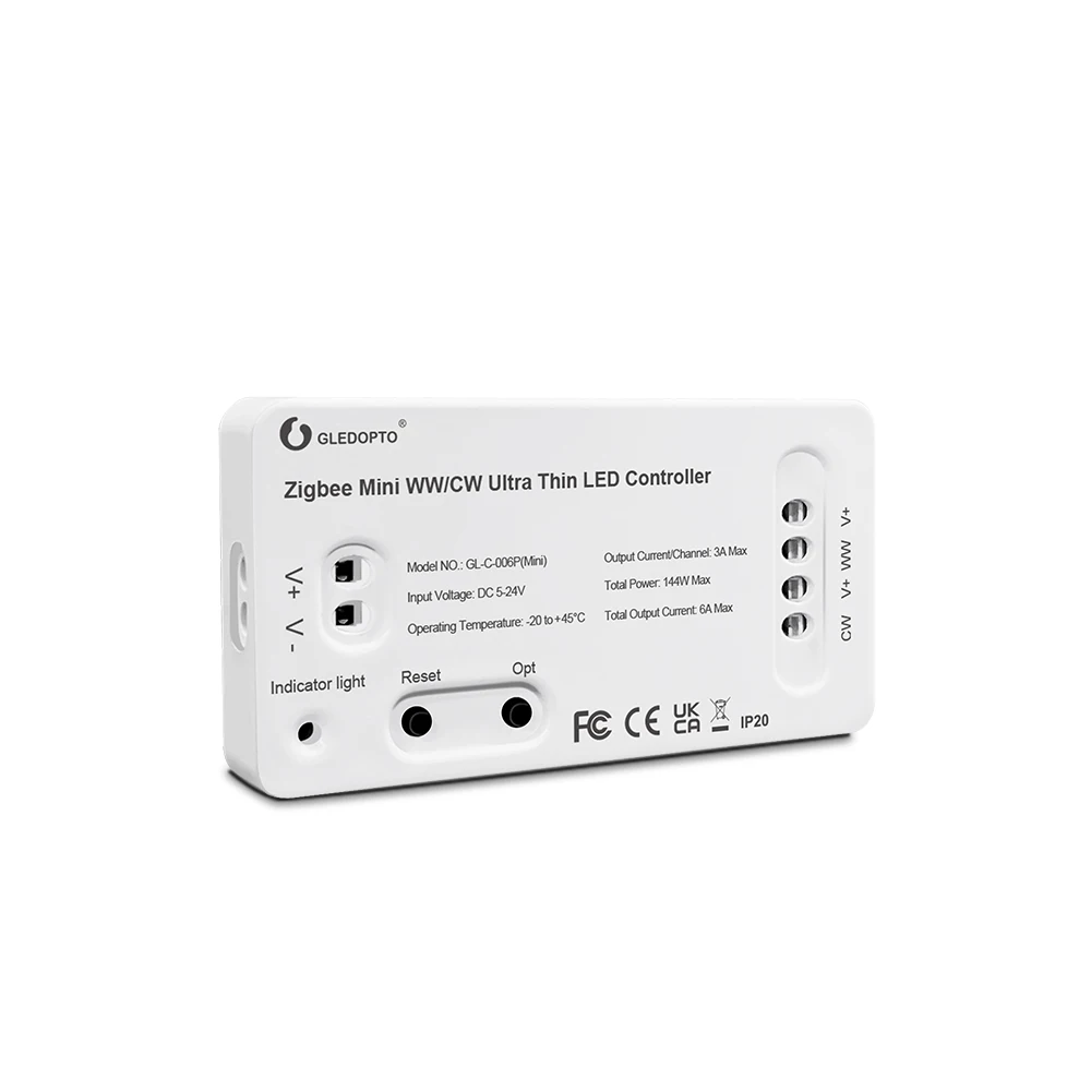 

GLEDOPTO New ZIGBEE Led CCT Strip Mini Controller 12-24V 3A Output 2 Channel Echo Alexa Voice Mobile Zll APP CW WW Tunable White