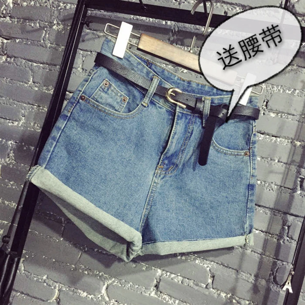 

Summer waist Shorts Women's Denim Jeans Traf Loose High Waist Hot Pants All-match Party thin Denim belt Streetwear hemmin Pants