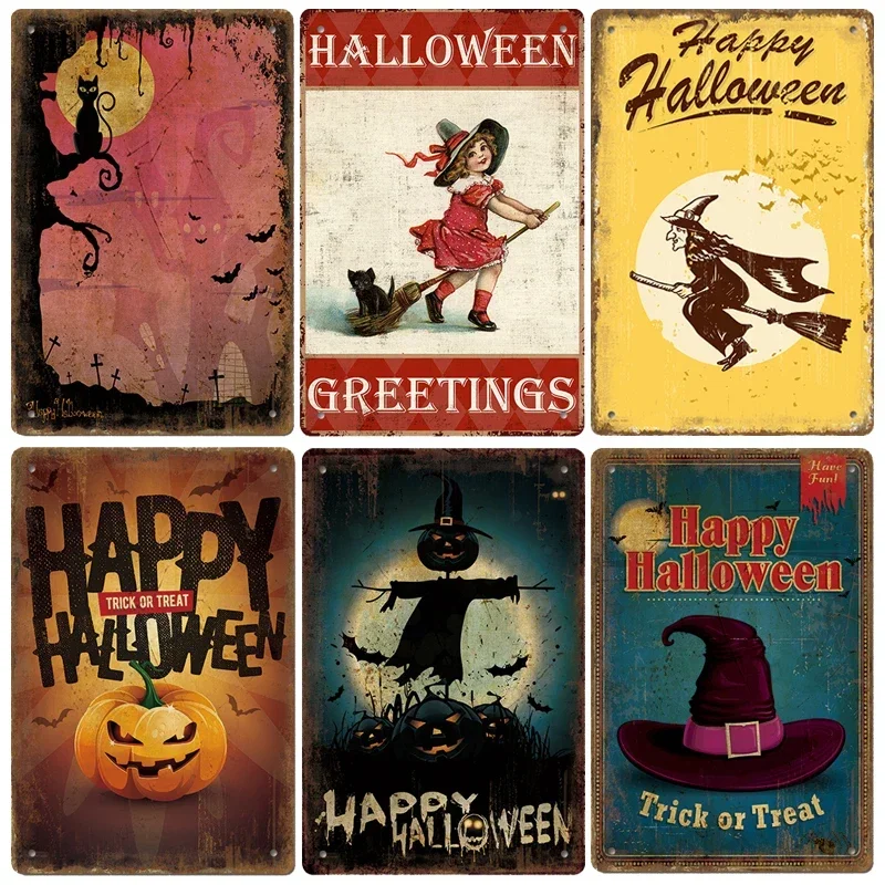 

Happy Halloween Poster Vintage Tin Signs Zombie Party Trick or Treat Pumpkin Metal Plaque Retro Wall Decor for Cafe Bar Pub