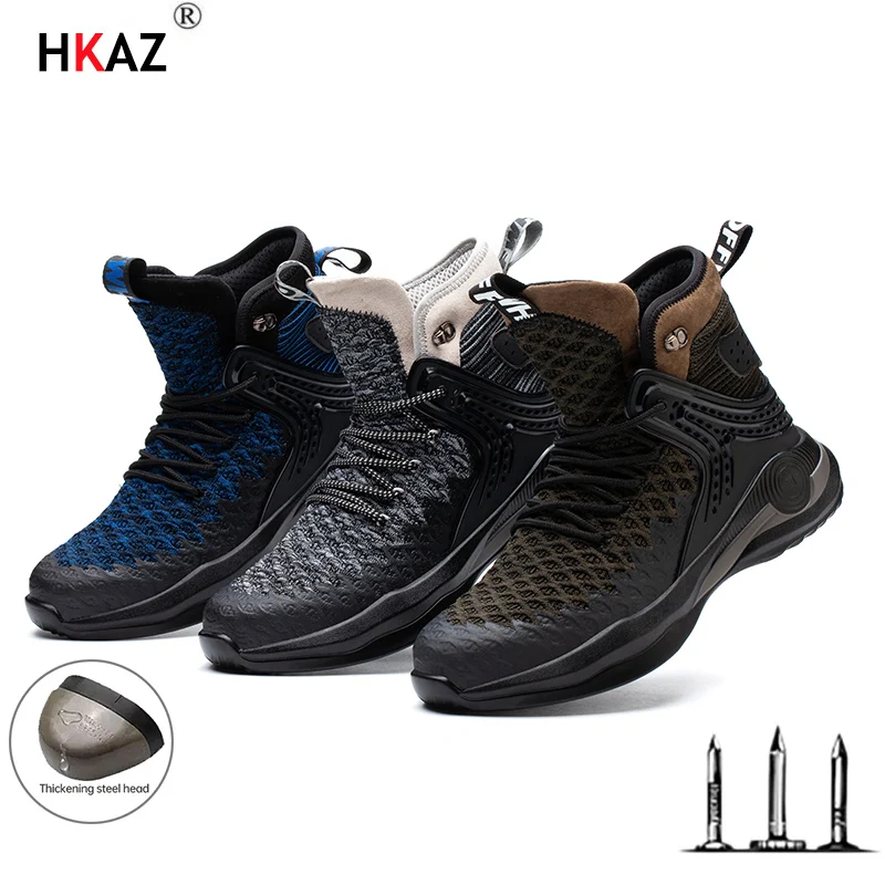 

HKAZ New Winter Shoes Men Boots Anti-Puncture Work Shoes Lightweight Soft Working Boots Safety Shoes Portable Breathable LBX66