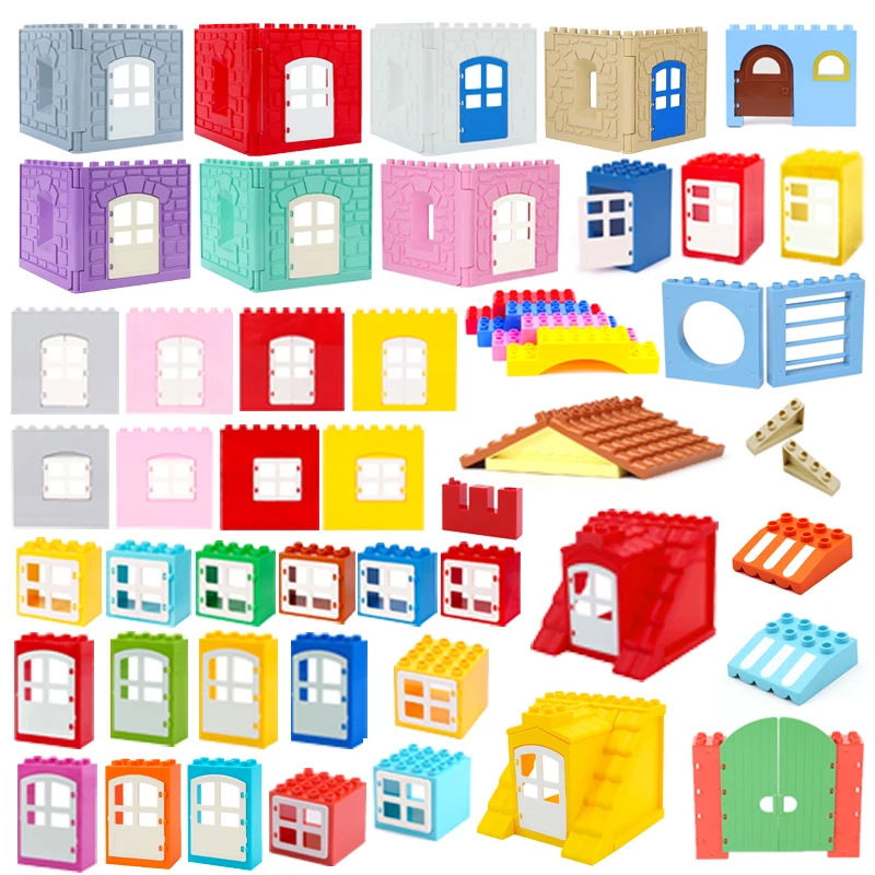 Big Particles Building Blocks House Parts Accessory Window Wall Roof Construction Assemble Diy Brick Educational Toys For Kids