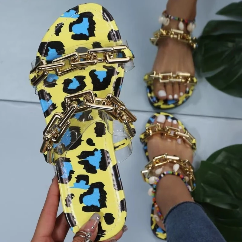 

Flats Slippers Women Shoes 2022 Summer New Designer Sandals Sexy PVC Chain Sandal Ladies Flip Flops Casual Beach Dress Slides
