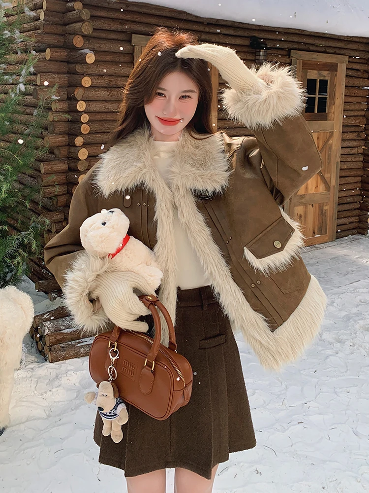 Высококачественная меховая плюшевая верхняя одежда для женщин зима 2024 новая