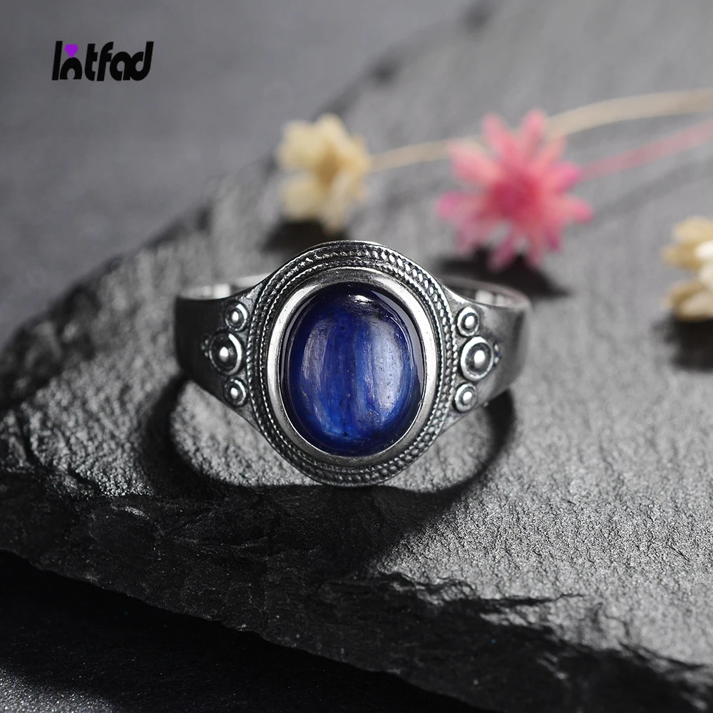 

Classic Oval Kyanite Ring 925 Sterling Silver Elegant Gemstone Ring Jewelry for Women Party Anniversary Birthday Gift