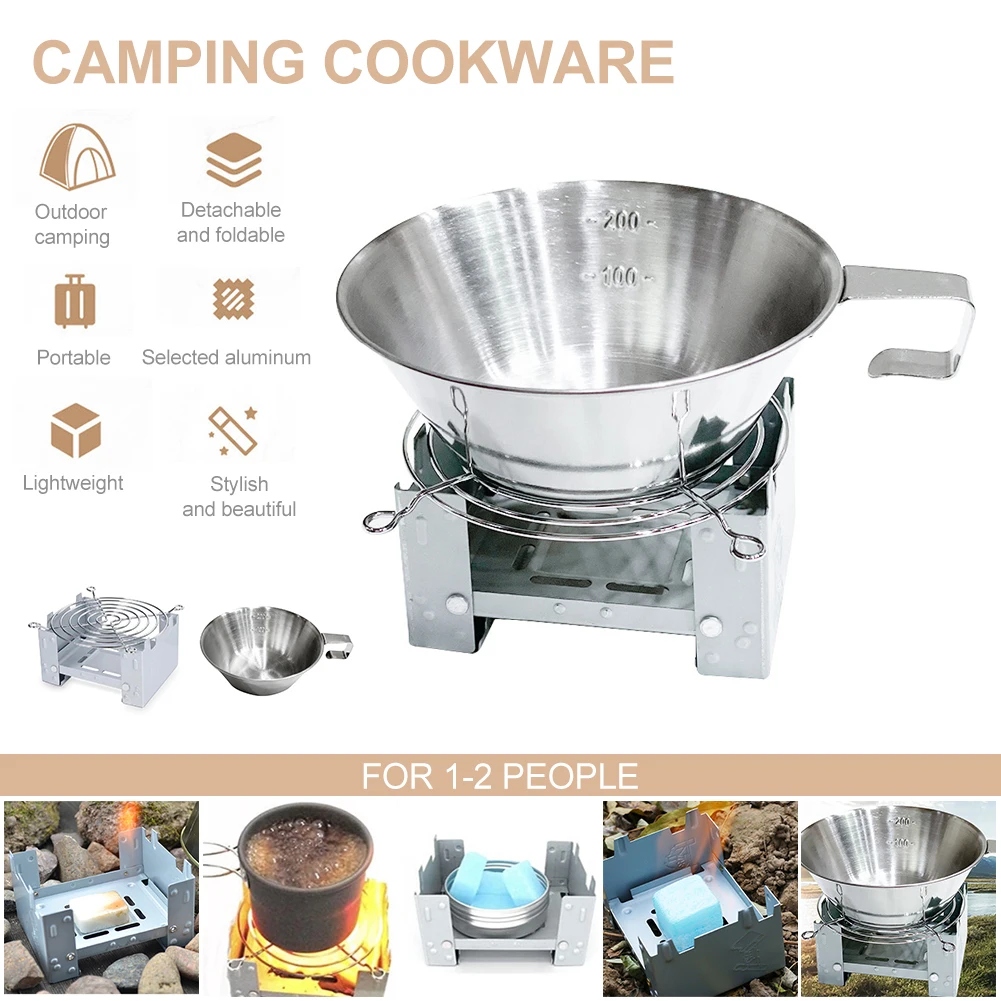 

Camping Cookware Kit with Measuring Cup Foldable Stove Steam Rack Portable Camping Cooking Set Backpacking Hiking Accessories