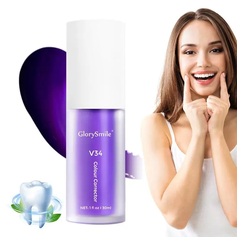 

30ml V34 Teeth Whitening Toothpaste Purple Color Corrector Teeth Mousse Removes Deep Stains Freshens Breath Oral Dental Care