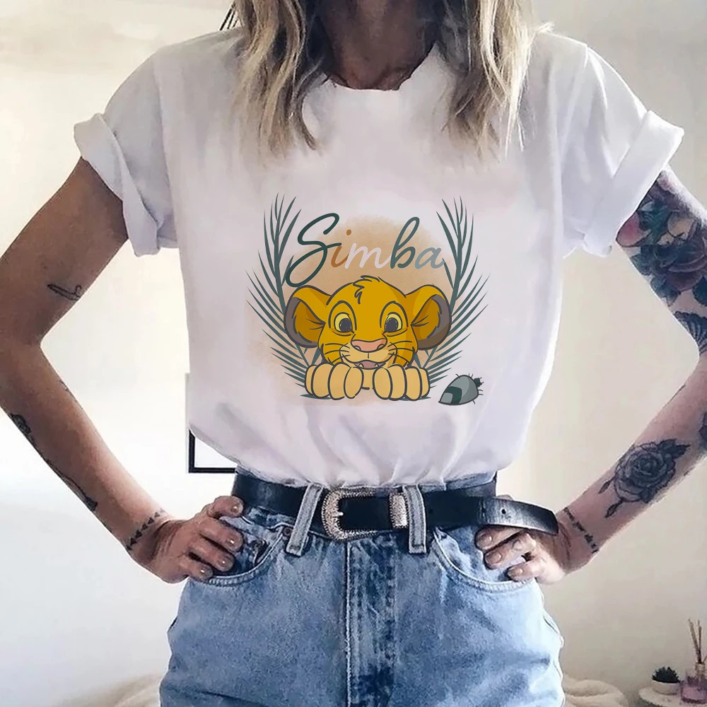 

White Summer New Print The Lion King Series Harajuku Style Female Short Sleeve High Quality Scar Creativity Women Disney T Shirt