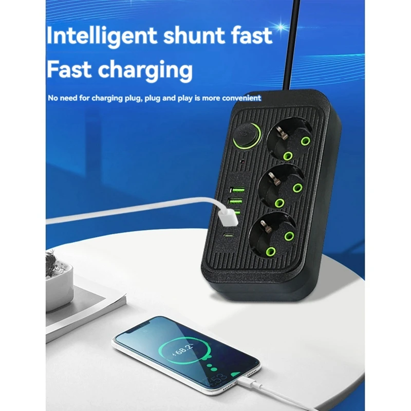 Удлинитель длиной 2 метра с розеткой питания USB и типа C адаптер сетевого фильтра