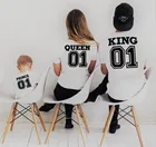 1 шт., футболка с короткими рукавами для всей семьи, одежда для папы, мамы и детей 01, одинаковые комплекты для семьи King Queen Prince