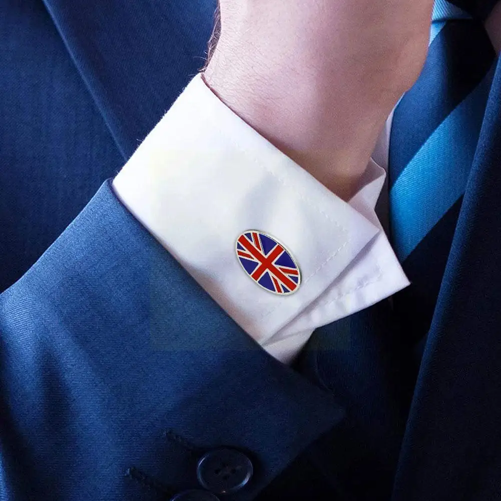 

Union Jack Cufflinks Round Fashion Temperament The Decoration Jewelry Celebration Anniversary Party Cufflinks Queen's 70th J4d8