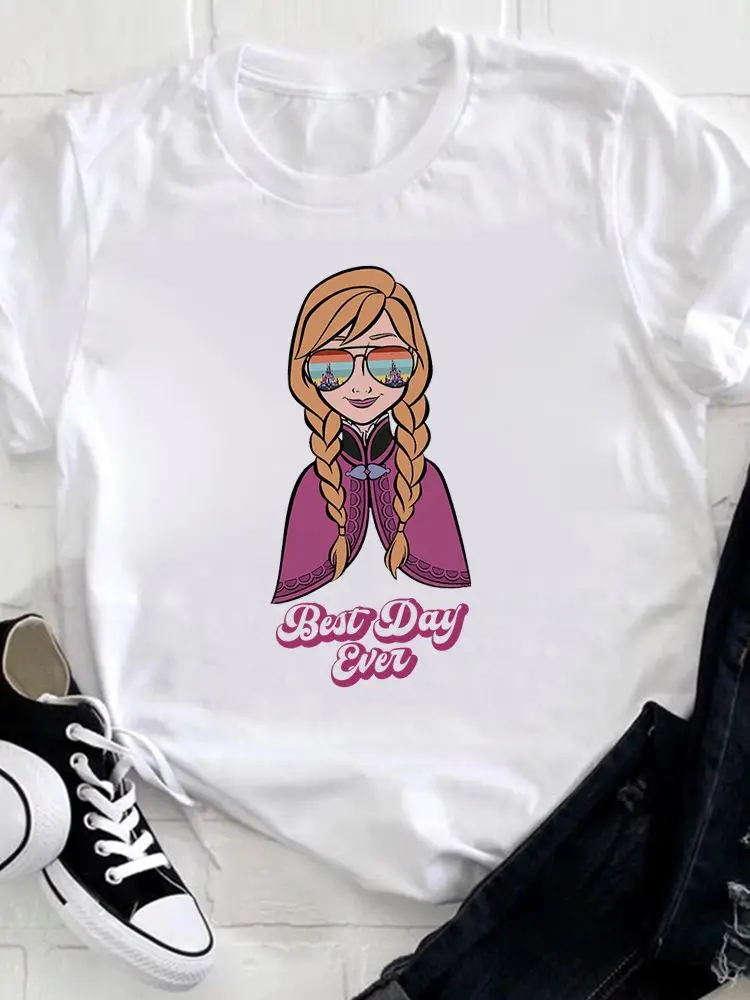 

T Shirt Women Disney Princess Summer Anna With Sunglasses Trendy New Cool T-Shirt Leisure Comfy Printing All-Match Tshirt Lady