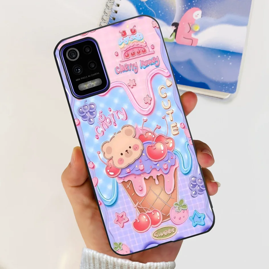 Для LG K52 2020 Φ LMK520 Женская Силиконовая обложка популярный цветок мягкая черная