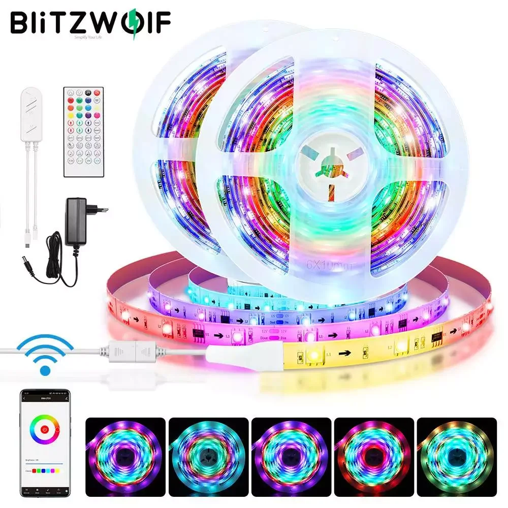 

BlitzWolf BW-LT31 5M/10M Built-in IC Smart WiFi RGB Magic LED Strip Light App Remote Control works with Alexa Google Assistant