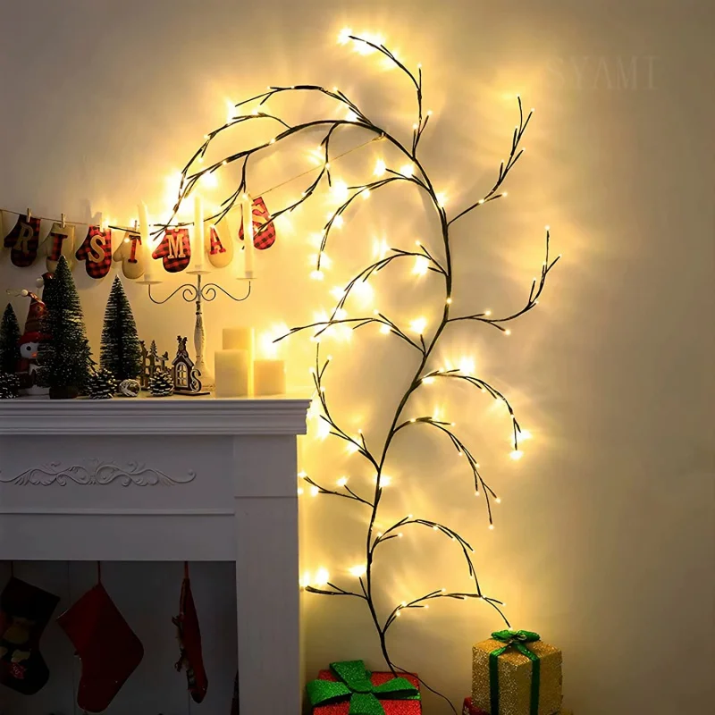 

144 LEDs Christmas Garland Light Flexible DIY Willow Vine Branch String Light for Room Wall Bookshelf Mantel Wedding Party Decor