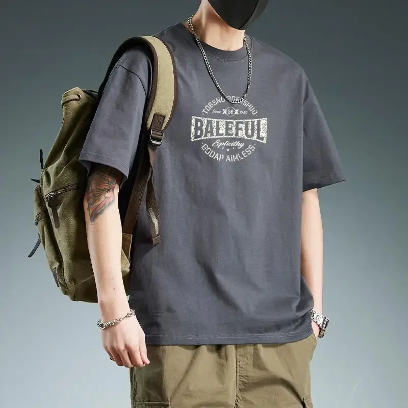 Футболка мужская из чистого хлопка тяжелая одежда свободный крой с коротким