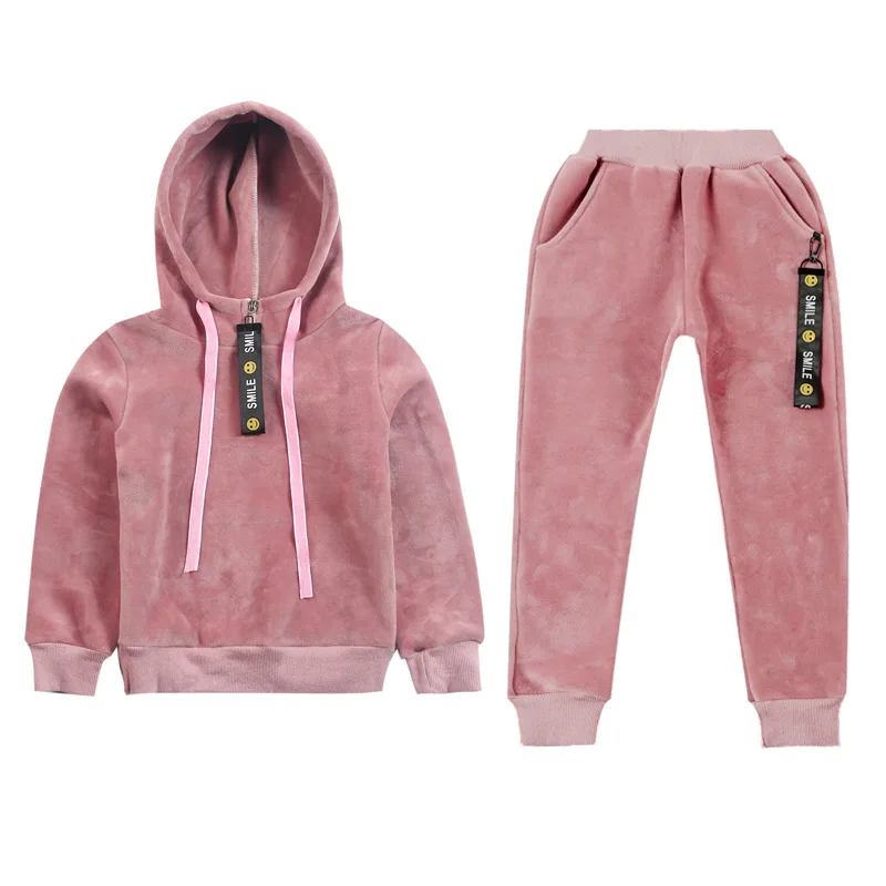 Autumn new girls sports suit gold velvet children's clothing suit baby kids sportswear big girl hoodie shirt + pants suit winter