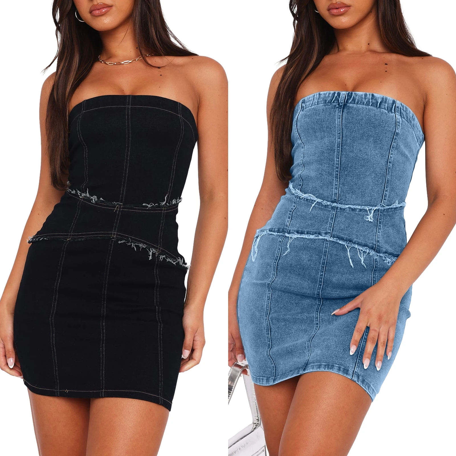 

Women Patchwork Backless Dress Y2K Denim Open Back Mini Dress Solid Color Slim Fit Ladies Street Club Dress