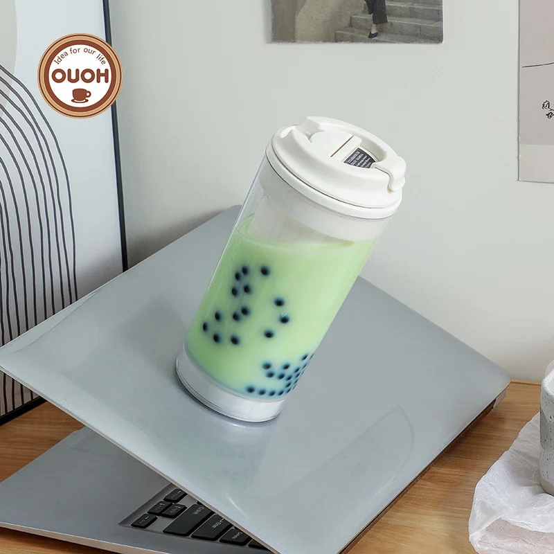

300ml No Fall Milk Tea Reusable Plastic Coffee Mug With Lid Double Layer Tumbler Water bottle