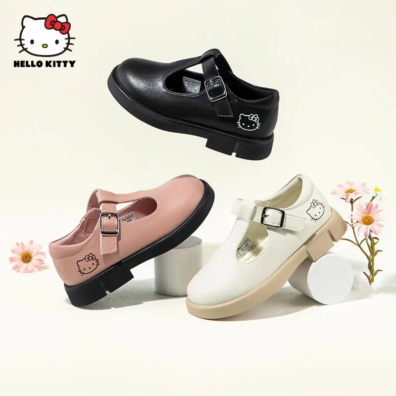 

Kawaii Sanrio Hello Kitty Children's Leather Shoes Cute Princess Style Single Shoes Spring Autumn New Girls Retro Allmatch Shoes