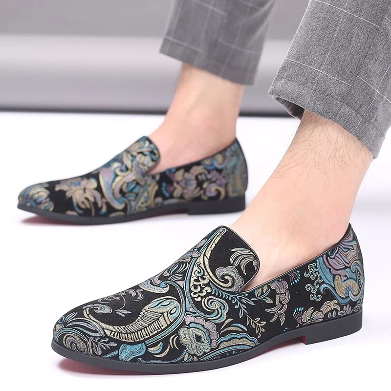 

Big Size New Arrival Italy Style Floral Print Loafers Men Casual Shoes Free Shipping Slip On Mocassin Homme Summer Dress Shoes