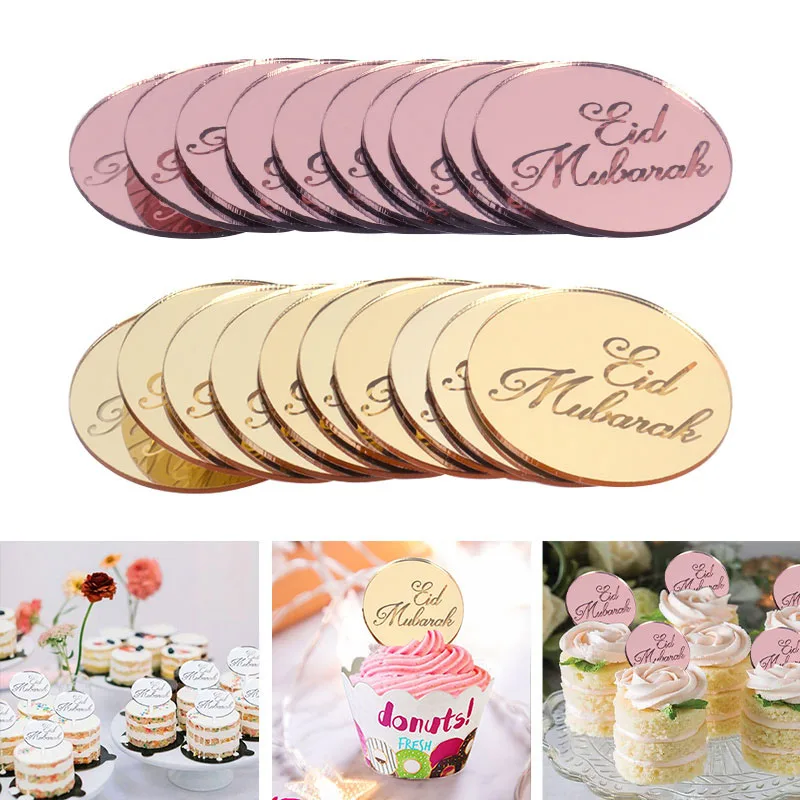 

5pcs Eid Mubarak Acrylic Cupcake Topper Ramadan Kareem Cake Topper Islamic Muslim Festival Party DIY Ramadan Cake Decorations