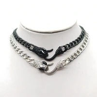 new metal silver color rhinestone snake hip hop punk cuban chain claviclepunk chain necklace for women girls men jewellery