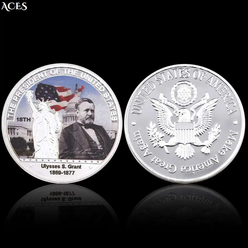 

Ulysses S. Grant Silver Coin The 18th President of The United States Coin National Hero Challenge Coin In Capsule Festival Gift