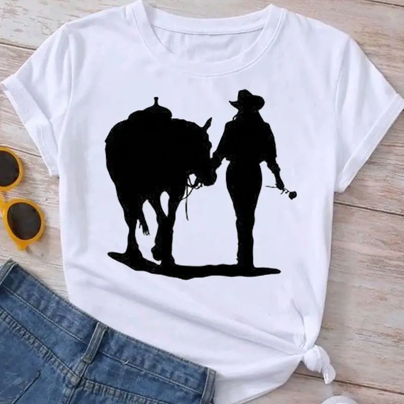 Футболка женская летняя с принтом лошади и коротким рукавом |