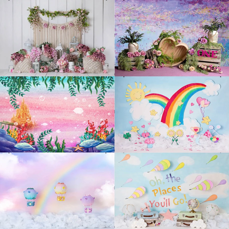 

Фон для фотосъемки с изображением мальчика и девочки на 1-й День рождения воздушный шар цветок декор торт разбивание фотосессия реквизит дл...