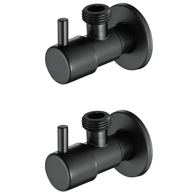 

2X Black Angle Valve 304 Stainless Steel Water Stop Valve Leak-Proof Water Cold And Hot General Bathroom Accessories