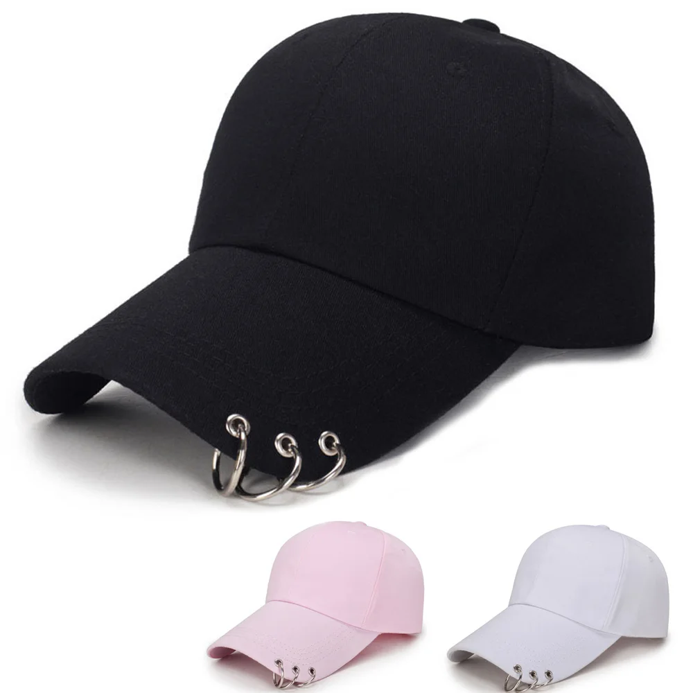 

Women Men Hip Hop Kpop Snapback Baseball Cap Solid Color With Ring Sport Dancing Travel Lover Dad Hat Caps Streetwear Adjustable