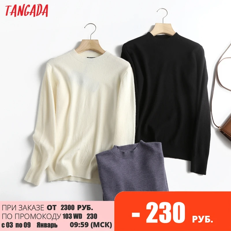 

Tangada Chic Women High Quality 90% Wool Sweater Vintage Office Ladies Knitted Jumper Tops 6D40