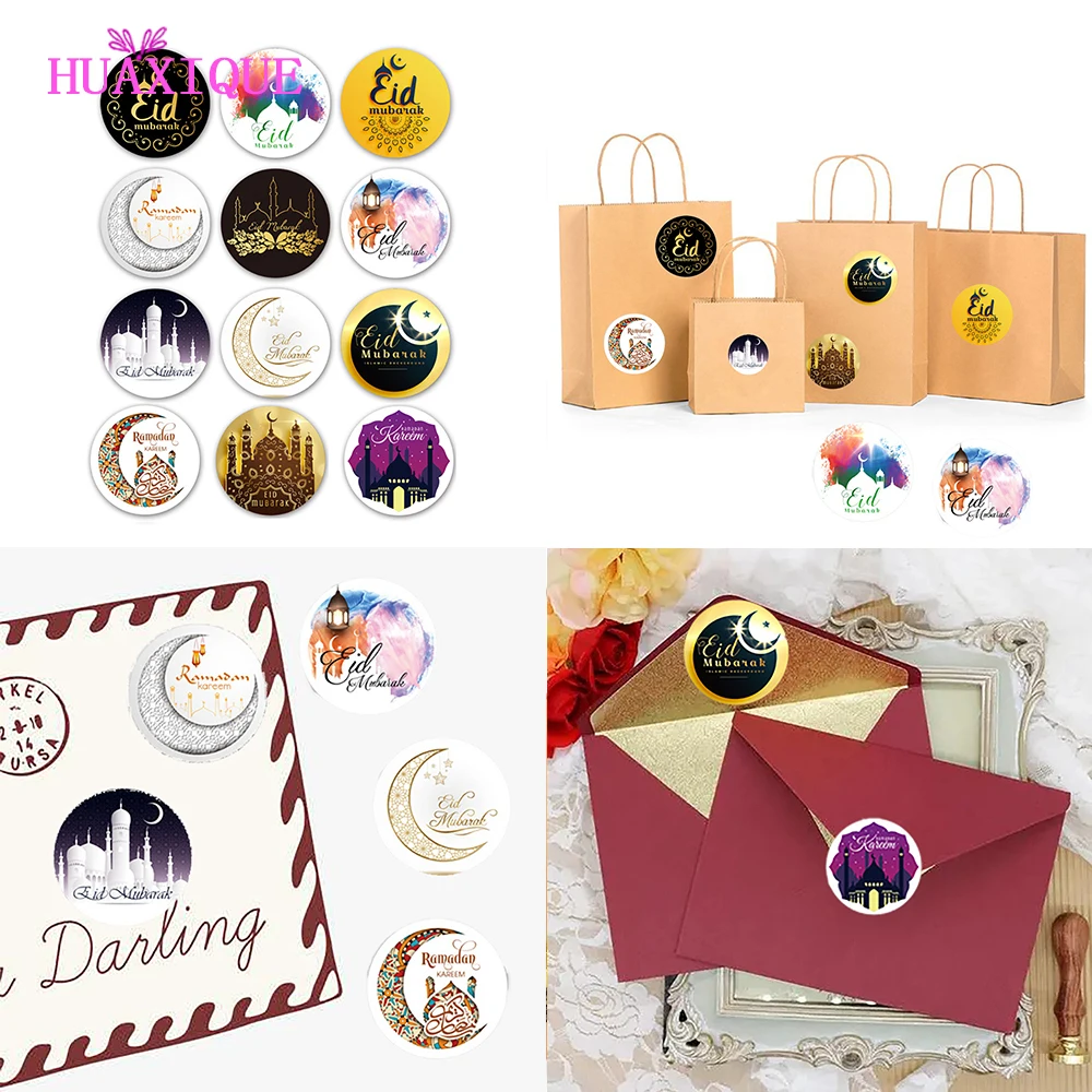 

12 Styles Eid Mubarak Decorative Sticker Ramadan Muslim Islamic DIY Envelope Label Packaging Seal Sticker Holiday Decor