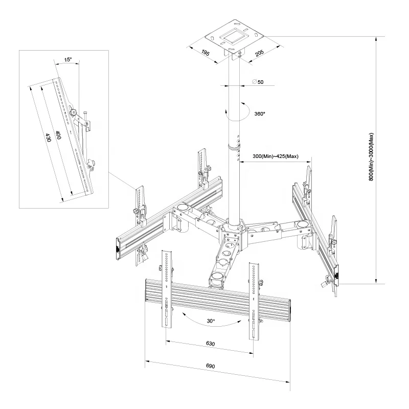 Быстросъемные полноценные кронштейны для телевизора. Потолочный кронштейн