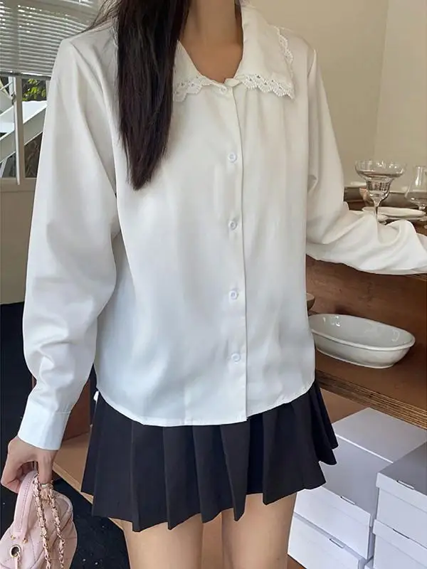 2024 ранняя осень новая милая белая рубашка с длинными рукавами женская