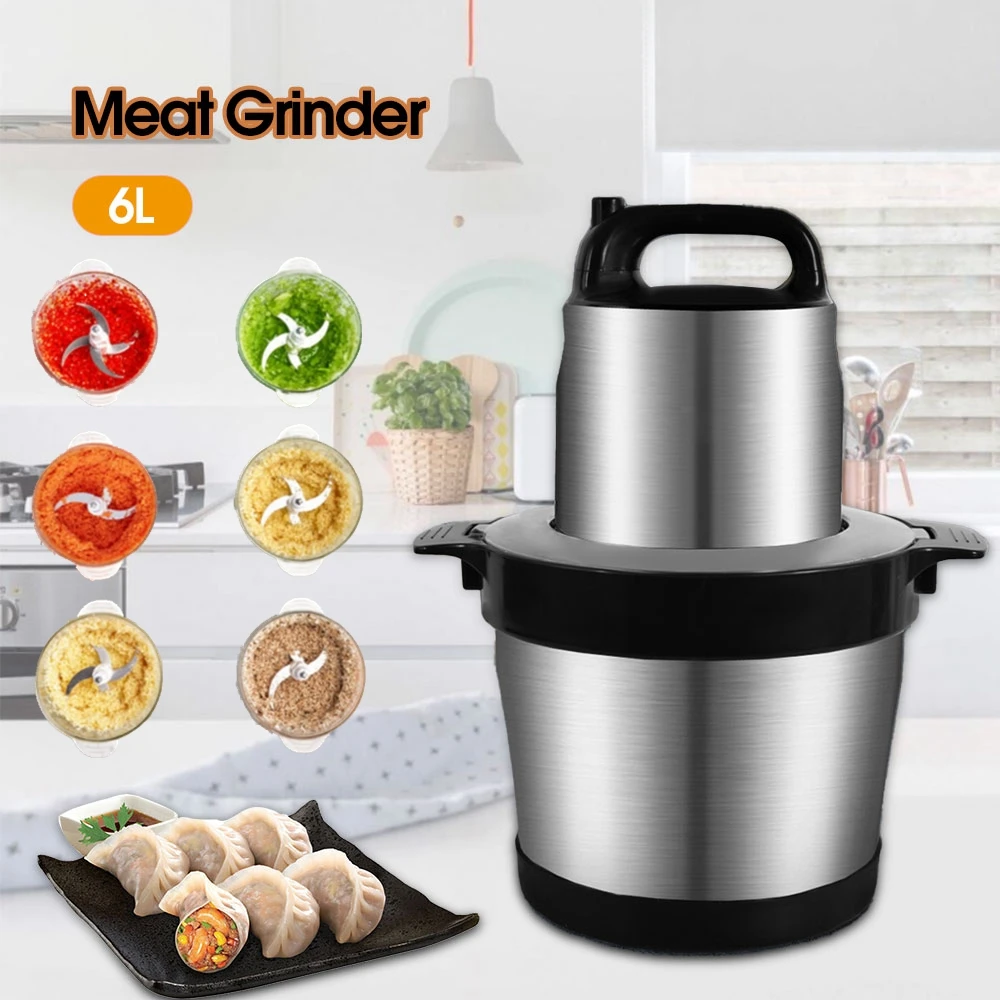 2 Speed Stainless Steel Electric Meat Grinder 6L Large Capacity High-Power Household Commercial Multi-Functional Food Chopper