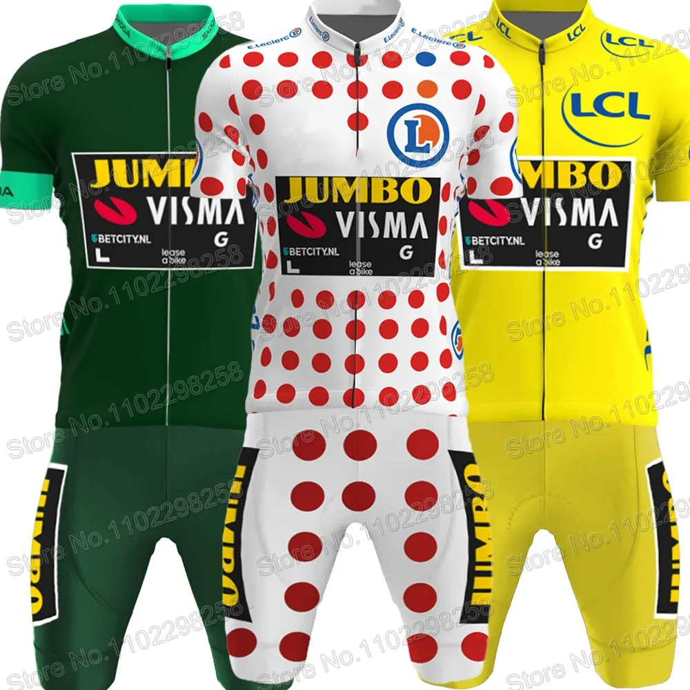 

2023 France Tour Jumbo Visma TDF Cycling Jersey Set Sleeve Green Yellow Clothing Road Bike Shirts Suit Bicycle Shorts MTB Ropa