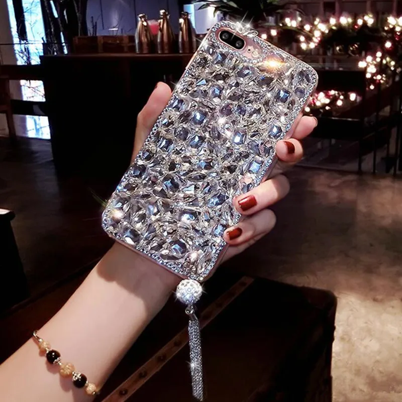 

Bling Jewelled Rhinestone Crystal Diamond Soft Back Pendant Phone Case Cover For iPhone13 14 12 11 Pro X 6 7 8 Plus 5 XR Xs Max
