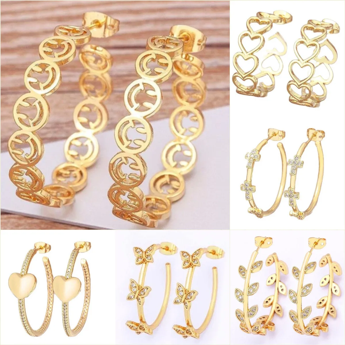 

Gold Butterfly Bridal Earrings Fashion Women's Leaf Love Earrings Punk Style Exaggerated Copper AAA Zircon Earrings