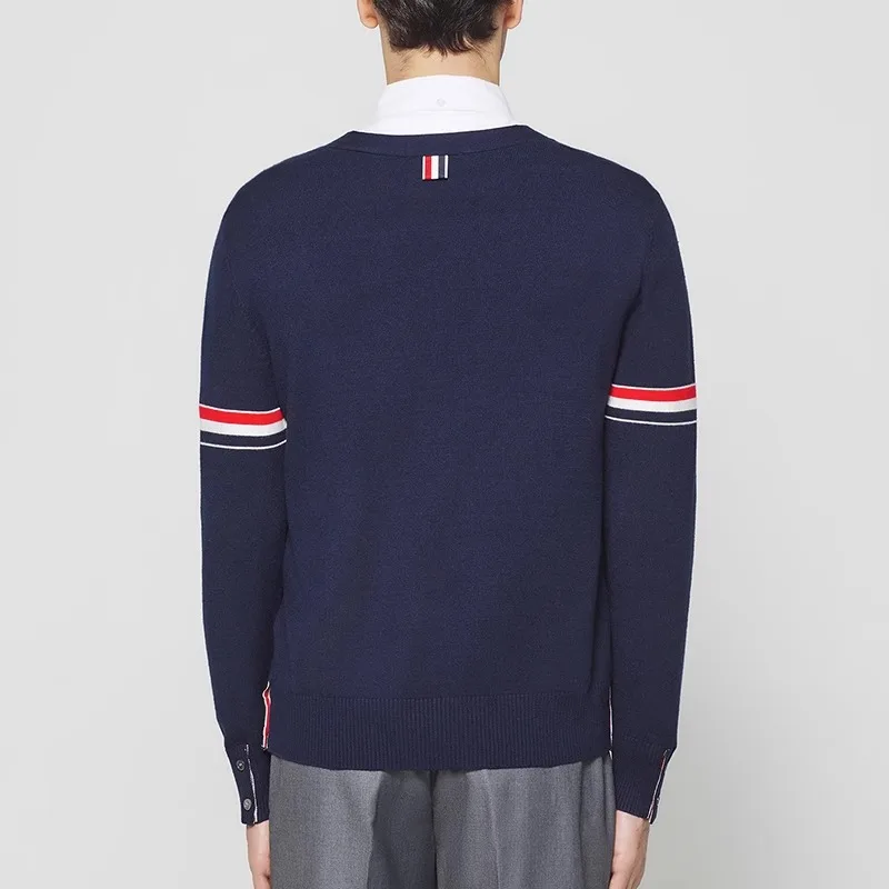 TB THOM Men's Classic Cotton Sweater Fashion Brand Crew Neck Soft Touch Tops Korean Trend Solid Color Casual Sweaters for Men