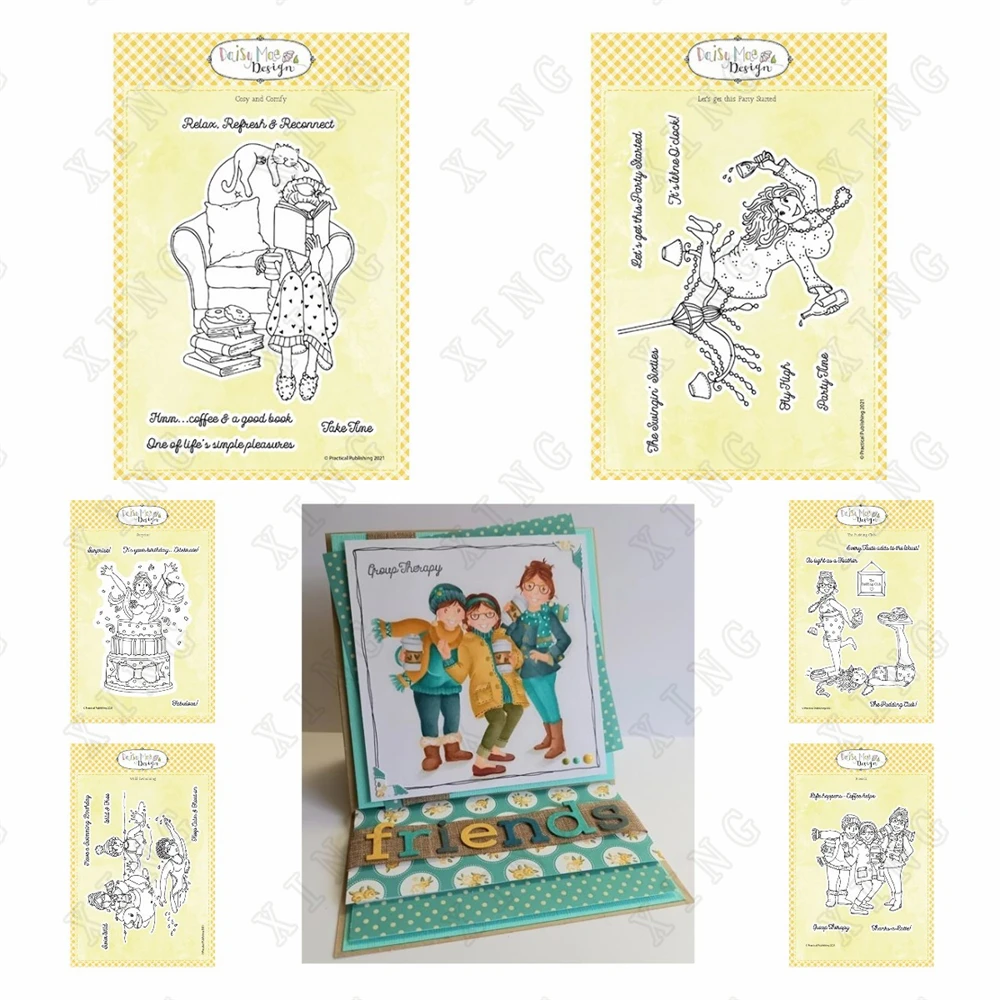 

New Metal Cutting Dies and Stamps the Pudding Club friends Surprise Swimming Party Paper Card Scrapbooking Diary Decoration 2022