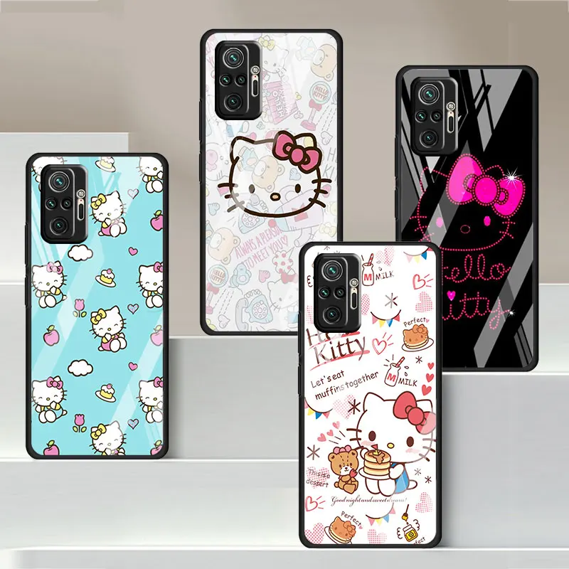

Funny Hello Kitty Tempered Glass Case For Xiaomi Poco X3 Pro Redmi Note 10 11 11S 10S 11T 10T 9T X5 X4 12T Funda Phone Cover Sac