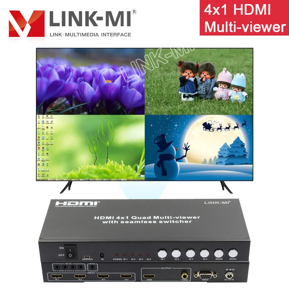 LINK-MI HDMI 4x1 Quad Video мультипросмотр с бесшовным переключателем 4 в 1 out видео мультиплексор 4 на 1 HD видео синтезатор