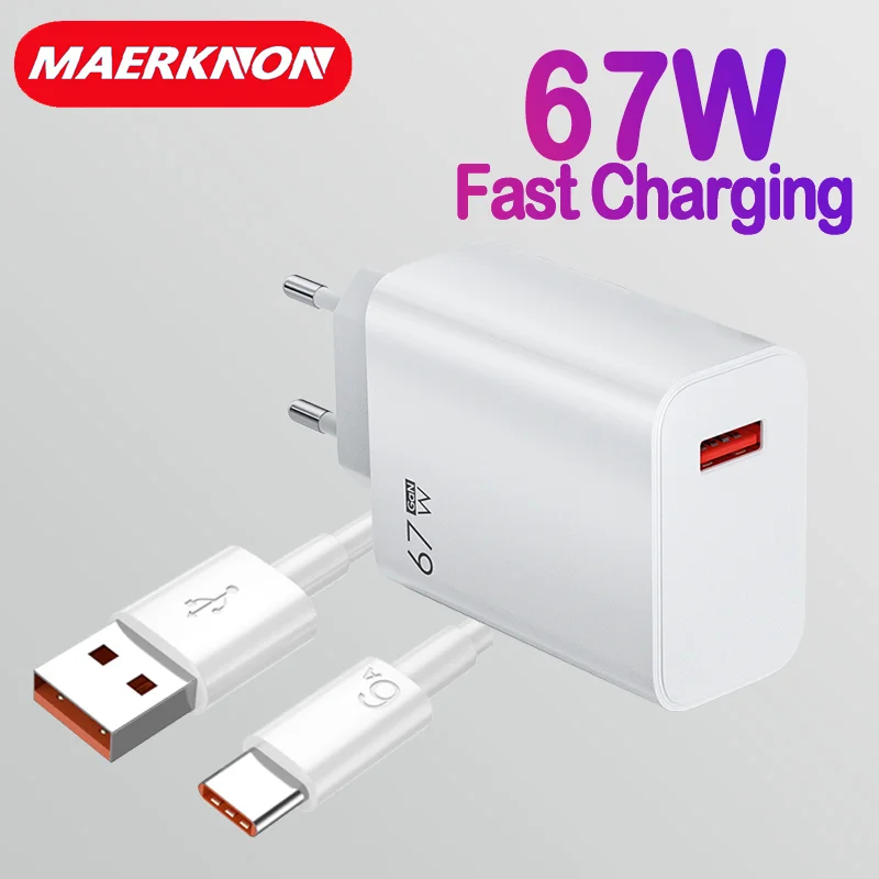 67W USB Charger Fast Charging 6A Type C Cable Moible Phone Adapter Cable For iPhone Samsung Xiaomi Quick Charge 3.0 Wall Charger